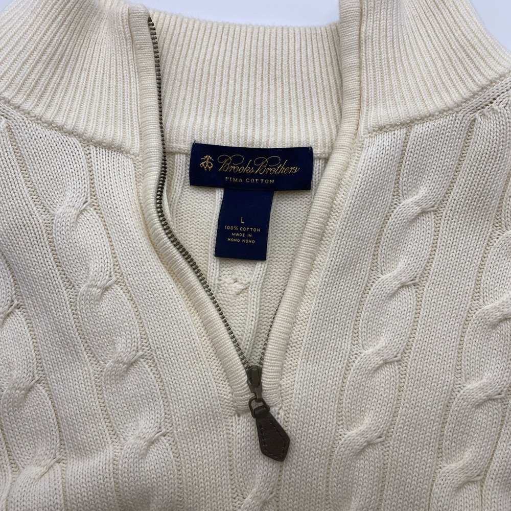 Flash Sale - Mens Large Cream Brooks Brothers Quarter Zip - knit
